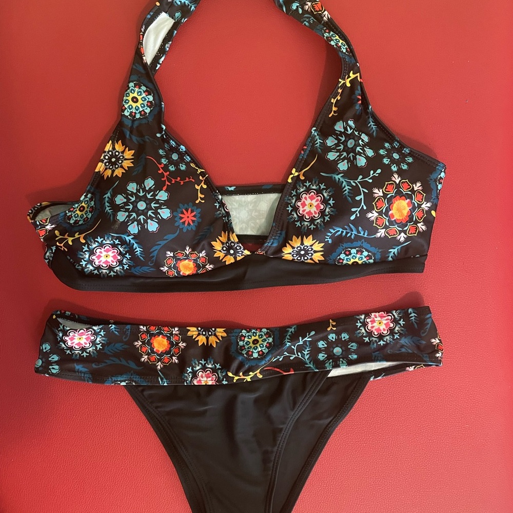 Floral Black Bikini Set